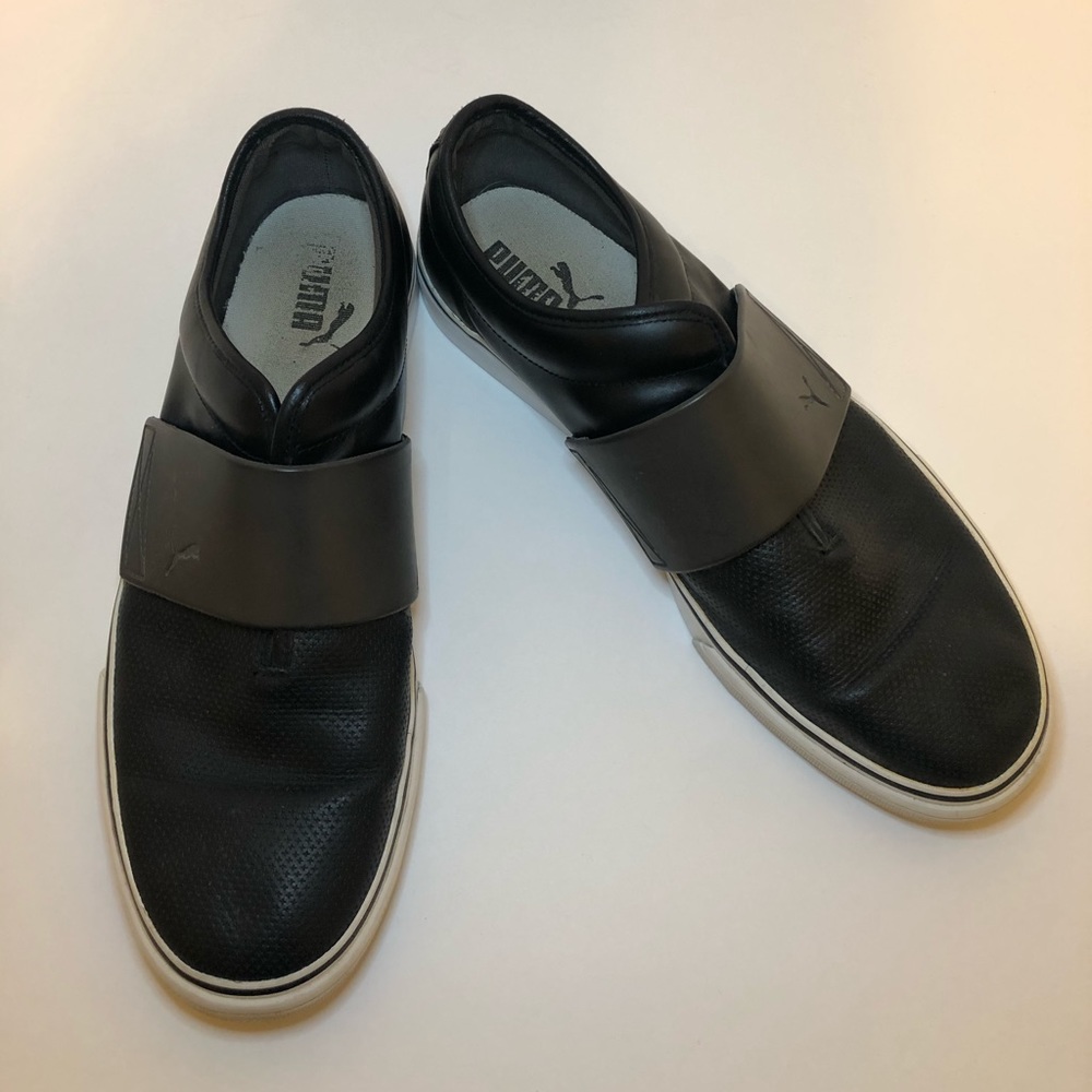 Puma El Rey Black Leather Slip On Loafers